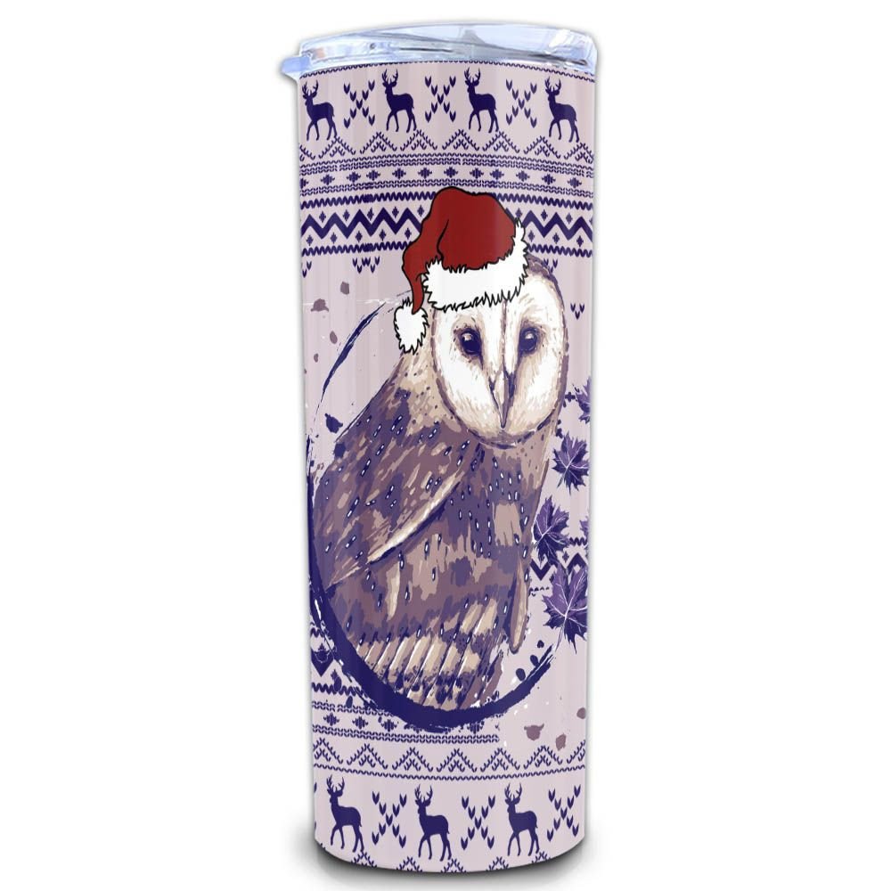Christmas Owl Skinny Tumbler, Merry Christmas Tumbler