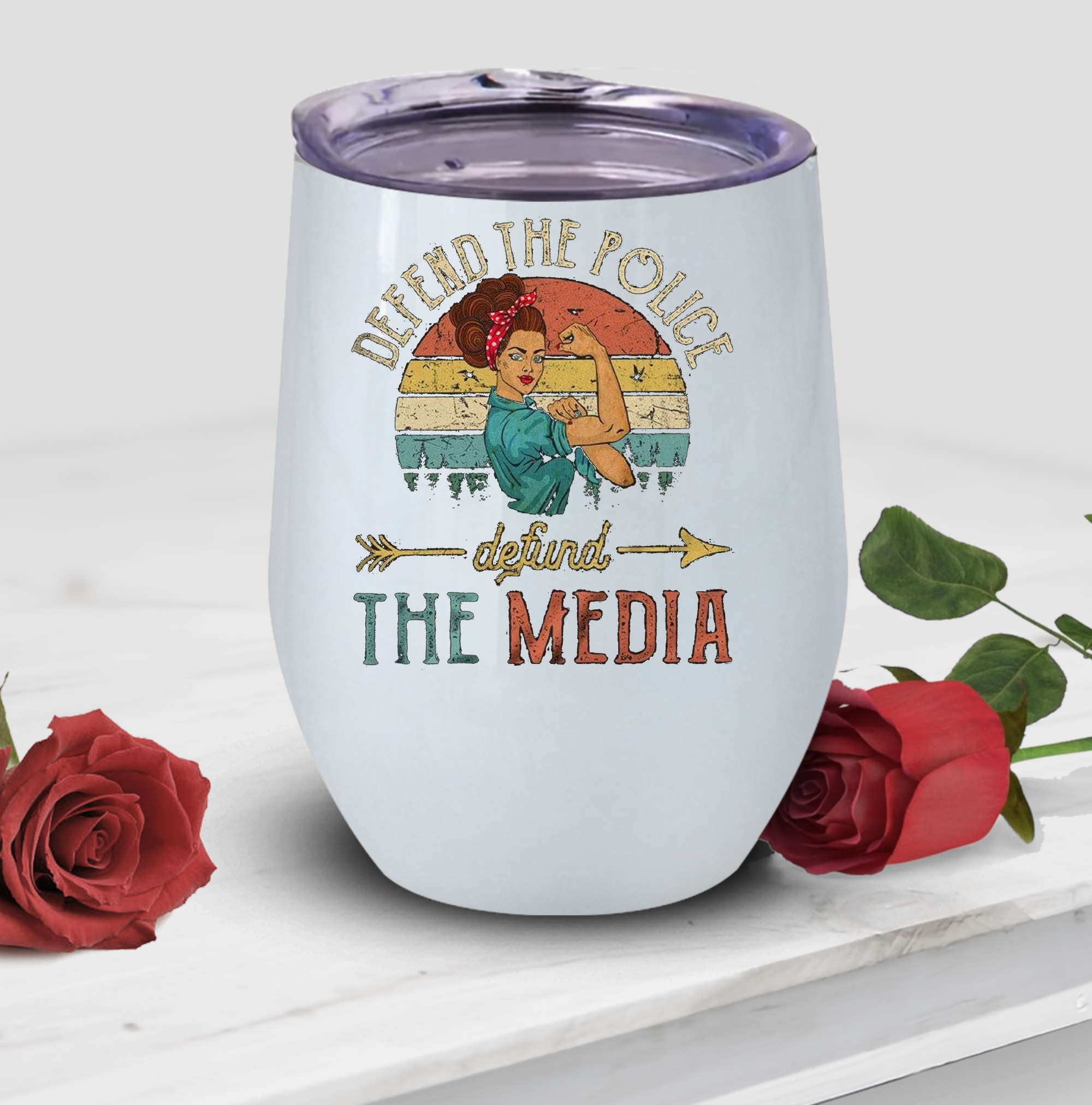 Defend The Police Defund The Media Wine Tumbler, Police Officer Wine Tumbler