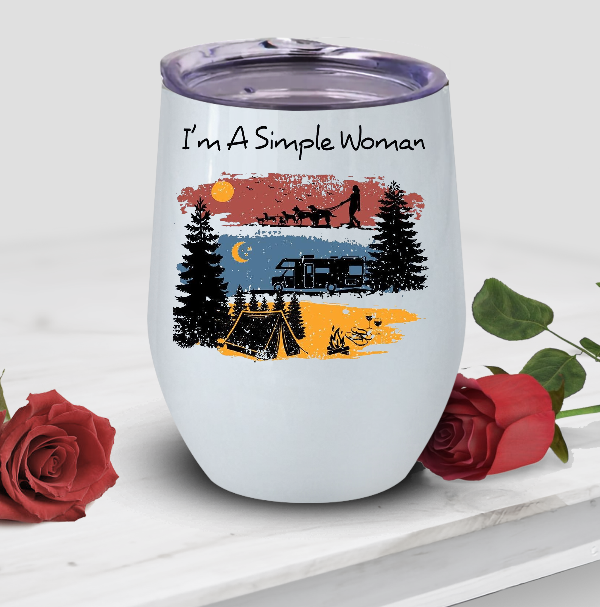 I’m A Simple Woman Wine Tumbler, Camping Lovers Wine Tumble