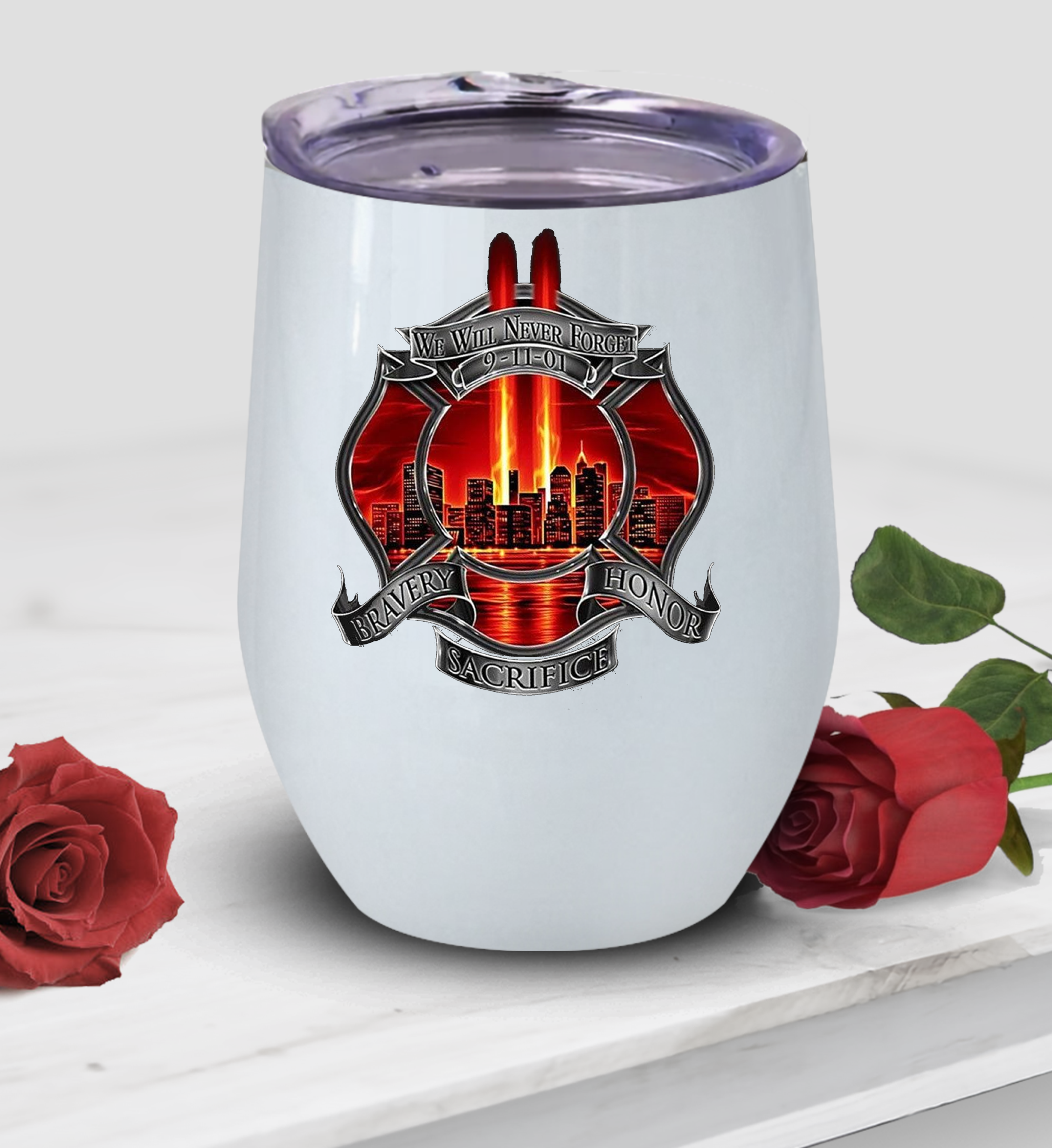 You Will Never Forget 09-11-01 Wine Tumbler, Memorial Day Firefighter Wine Tumble
