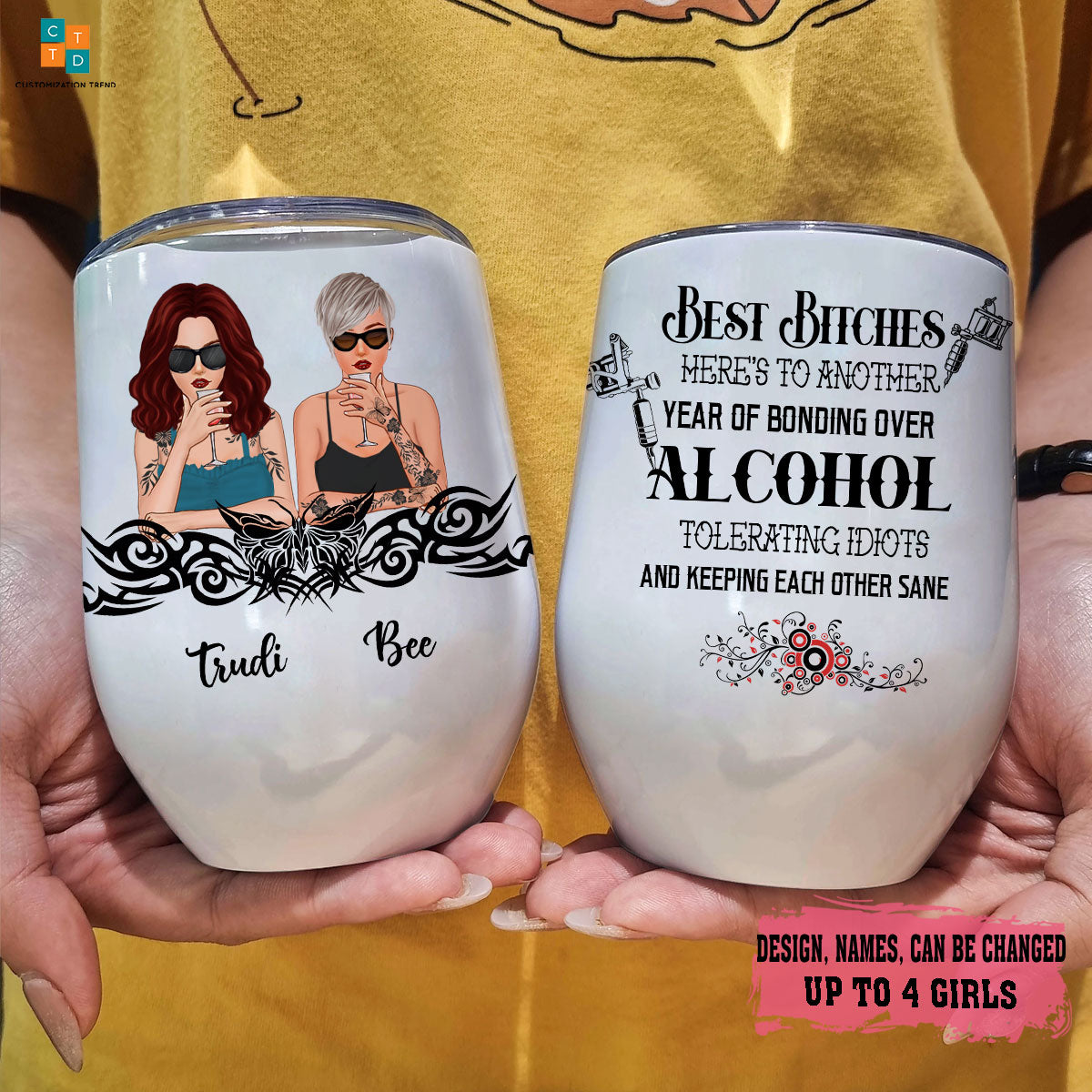 Personalized  Cool Girls BAnother Year Of Bonding Over Alcohol Wine Tumbler ,Custom Friend, Bestie, Sister Wine Tumbler