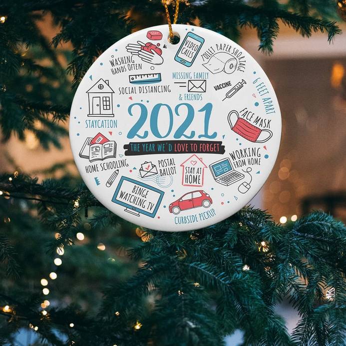2021 The Year We’d Love To Forget Circle Ornament, Funny Christmas Circle Ornament