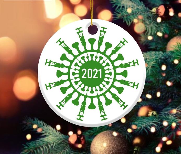 2021 Vaccinated Merry Christmas  Circle Ornament, Funny Christmas Circle Ornament