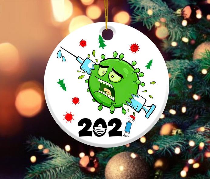 2021 Vaccinated Virus Scare Circle Ornament, Funny Christmas Circle Ornament