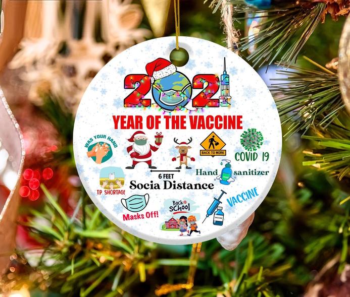 2021 Year Of The Vaccine Circle Ornament, Funny Christmas Circle  Ornament