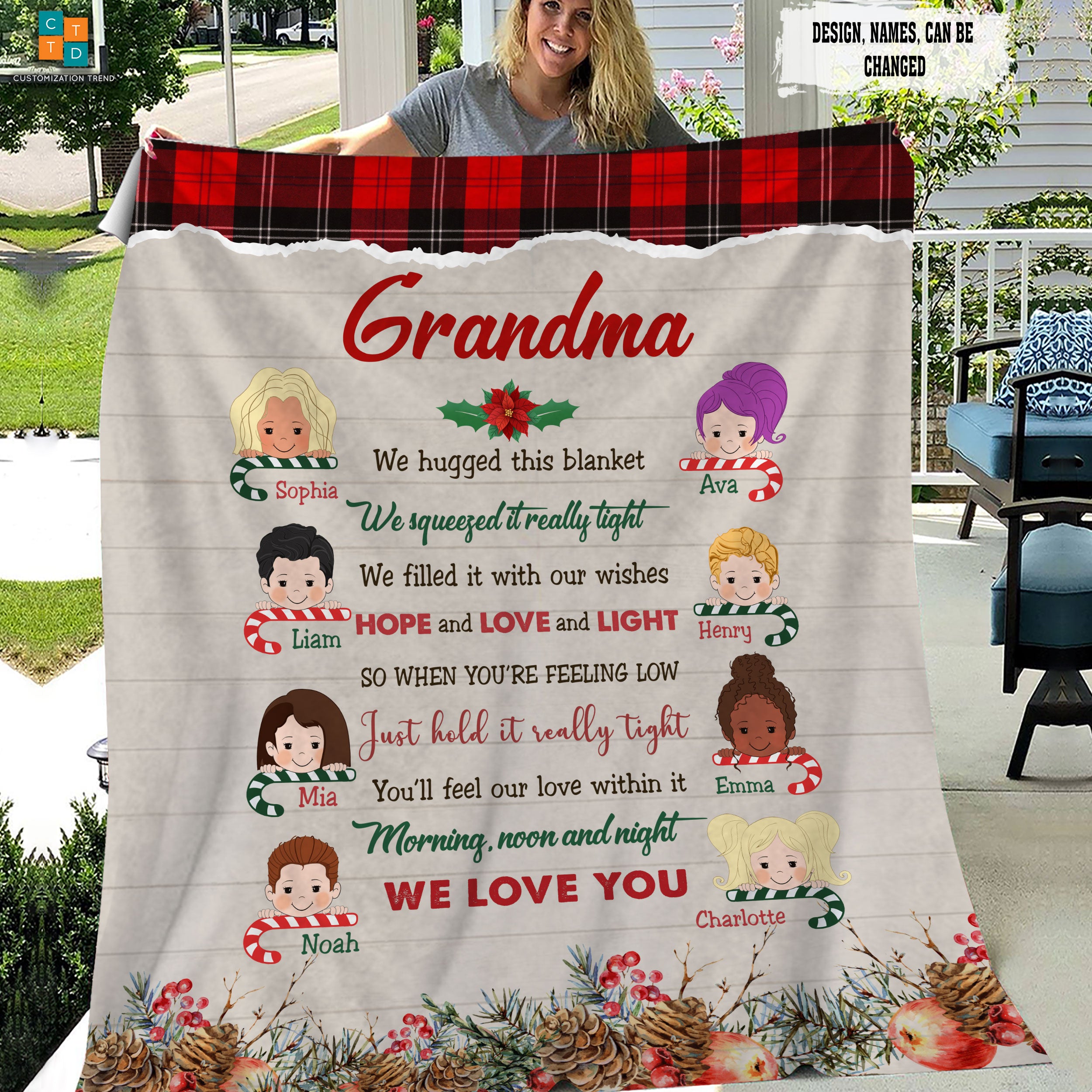 Personalized We Hugged This Blanket Morning, Noon And Night We Love You Blanket, Custom Grandma And Grandkid Blanket