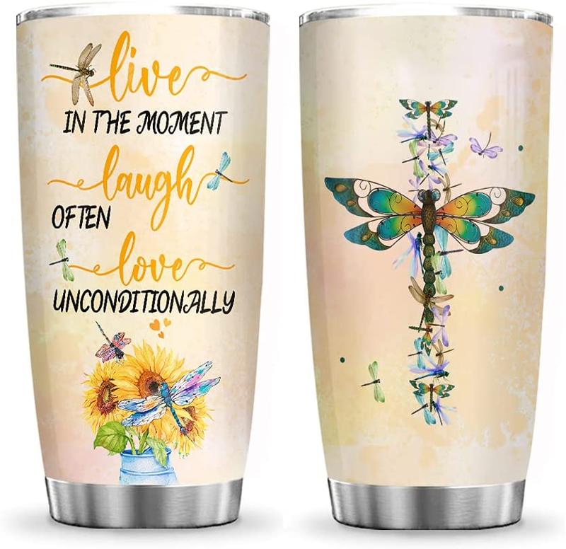 Life in The Moment Stainless Steel Tumbler, Dragonfly Lovers Stainless Steel Tumbler