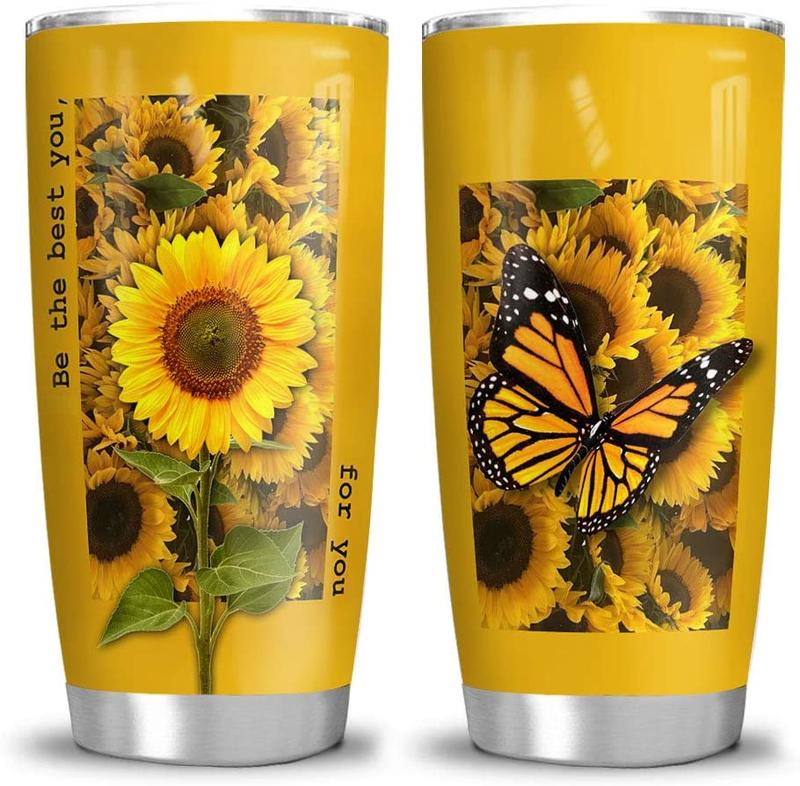 Be The Best You, For You Butterfly Sunflower Stainless Steel Tumbler, Sunflower Lovers Stainless Steel Tumbler