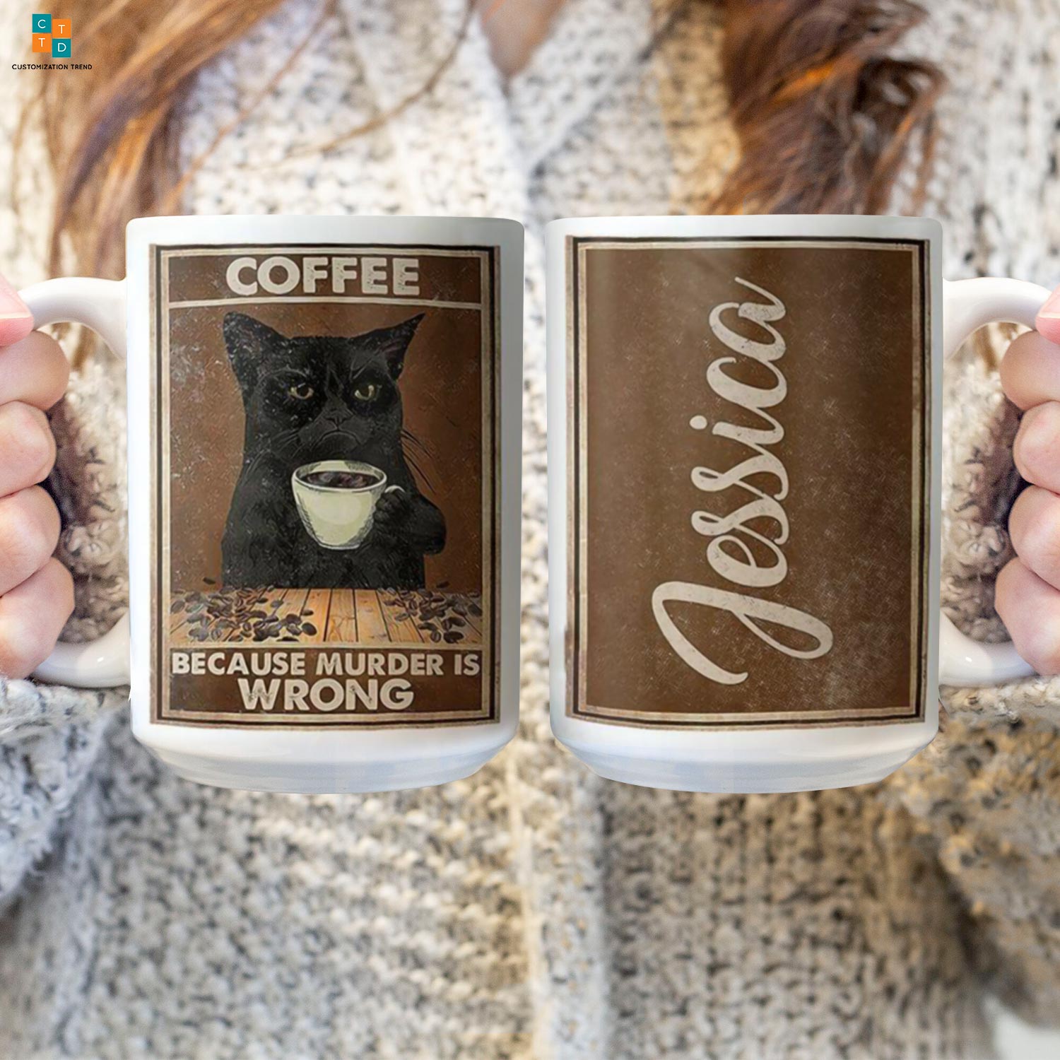 Personalized Coffee Cat Full Color Ceramic Mug