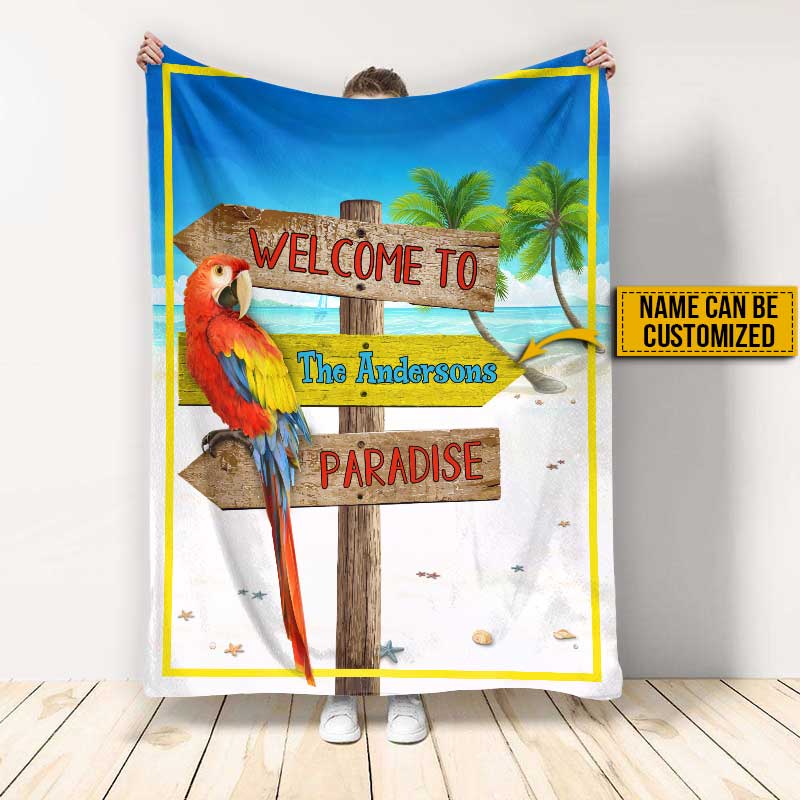 Personalized Beach Parrot Welcome To Paradise Custom Blanket, Beach  Blanket , Custome Friend Blanket