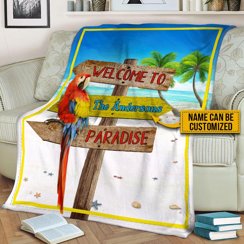 Personalized Beach Parrot Welcome To Paradise Custom Blanket, Beach  Blanket , Custome Friend Blanket