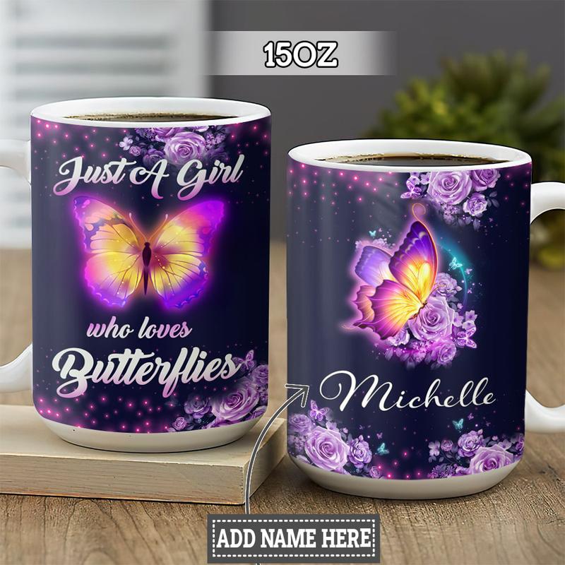 Butterfly Lover Personalized Full Color Ceramic Mug , Custom Friend , Bestie , Sister Mug