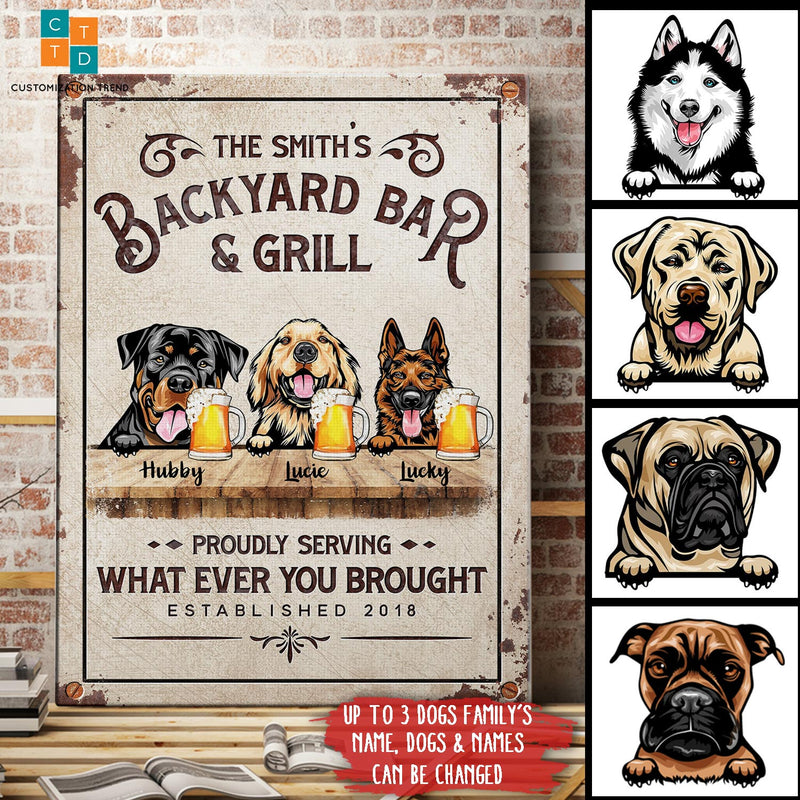 Backyard Bar & Grill Funny Personalized Custom Canvas Wall Art Design