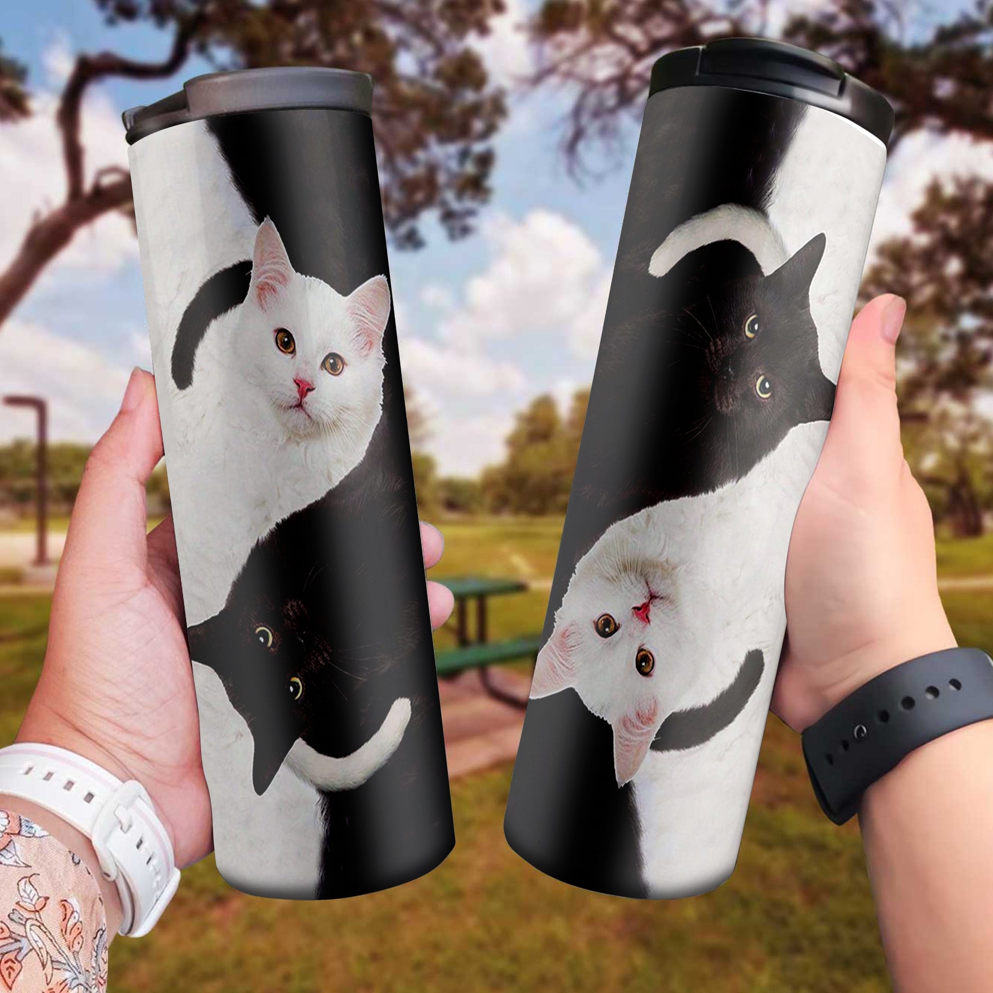 Cat Yin Yang Skinny Tumbler