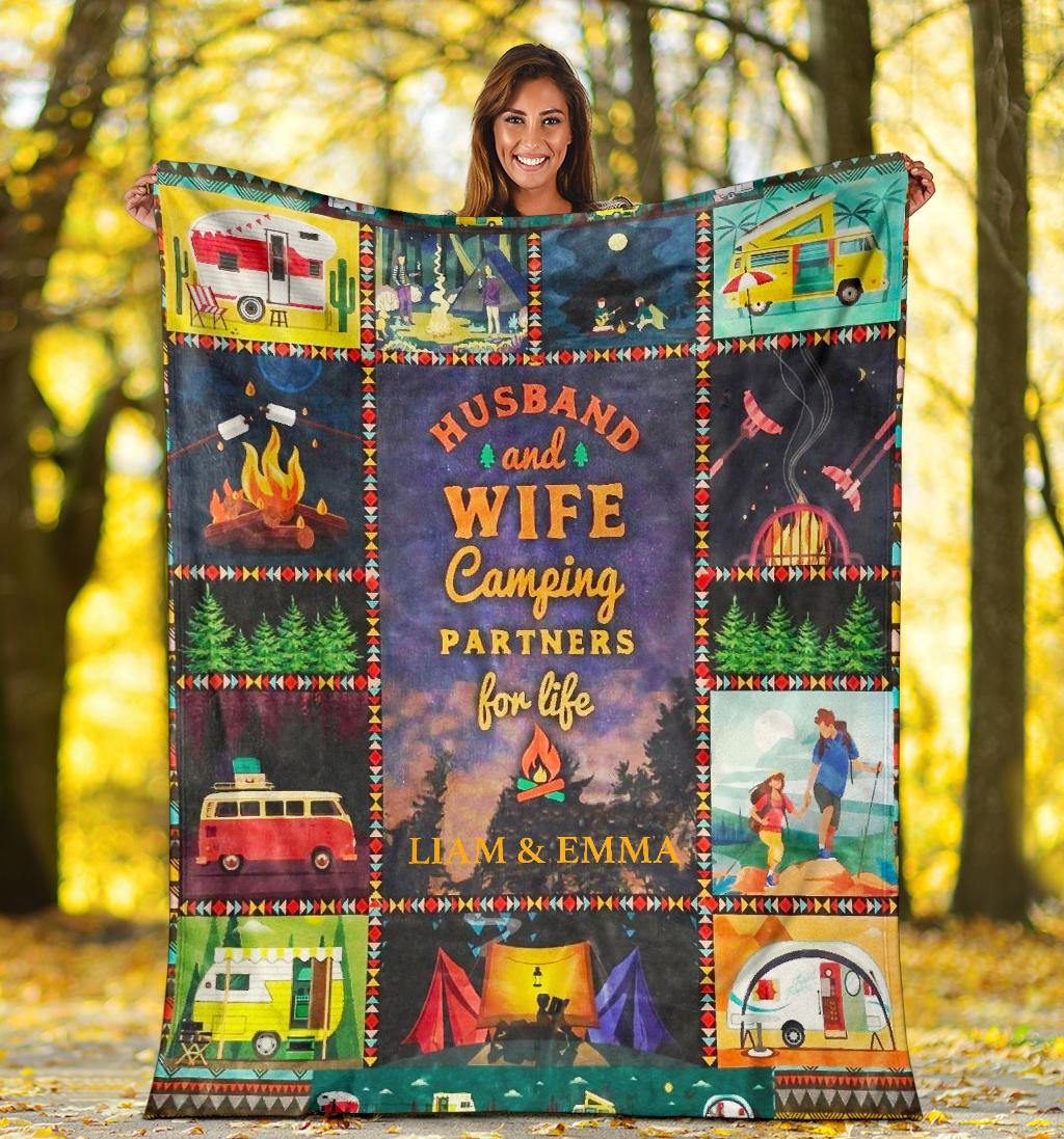 Personalized Husband And Wife Camping Partners For Life  Blanket , Custome Couple Blanket