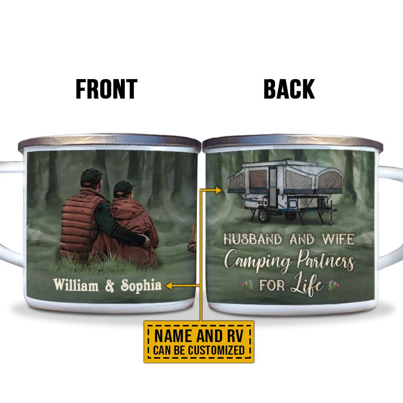Personalized Camping Couple Camping Partners For Life Custom Campfire Mug , Custom Friend Campfire Mug