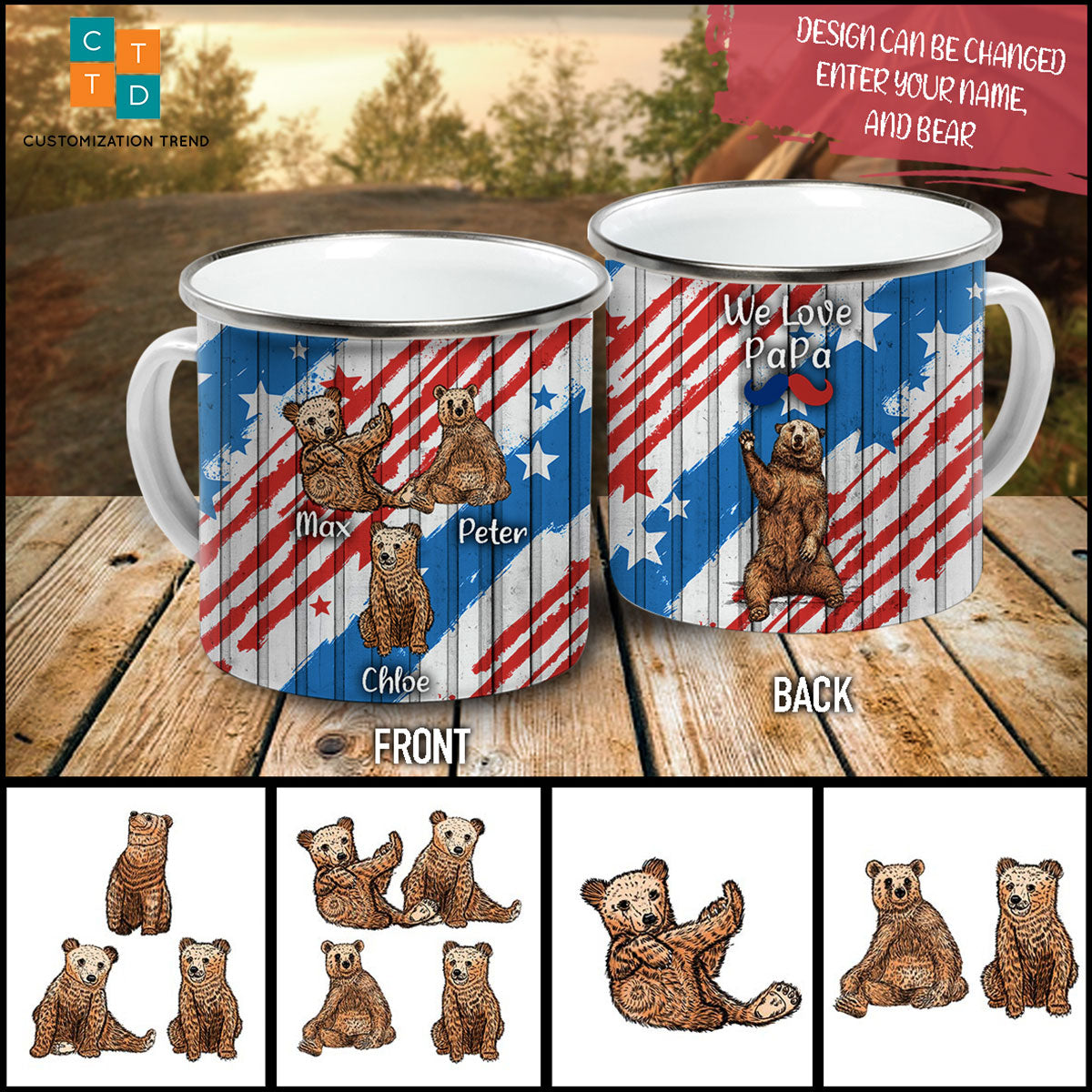 Personalized 4th Of July – Father’s Day – Bear Family Personalized Campfire Mug , Custom Father Campfire Mug