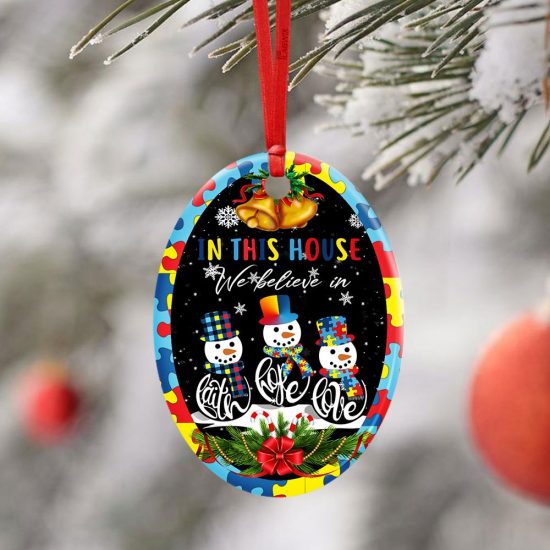 Autism Snowman Circle Ornament, Christmas, Christian Ornament