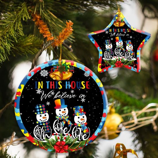 Autism Snowman Circle Ornament, Christmas, Christian Ornament