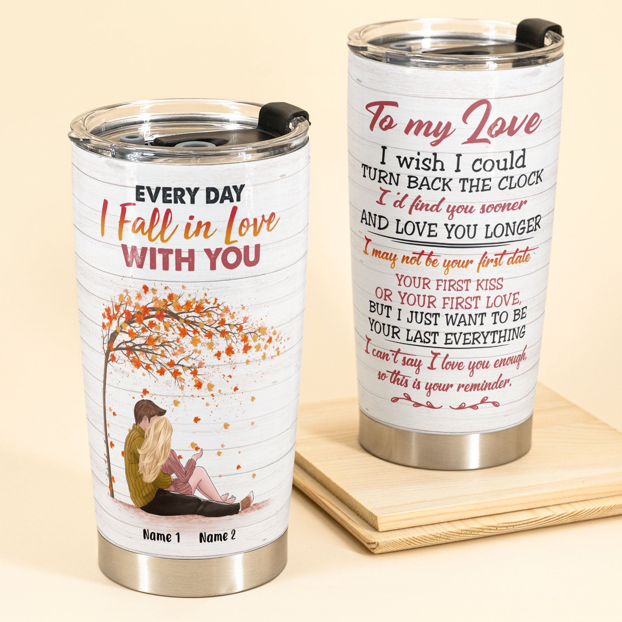 Personalized  Everyday I Fall In Love With You Stainless Steel Tumbler ,  Custom Couple Stainless Steel Tumbler