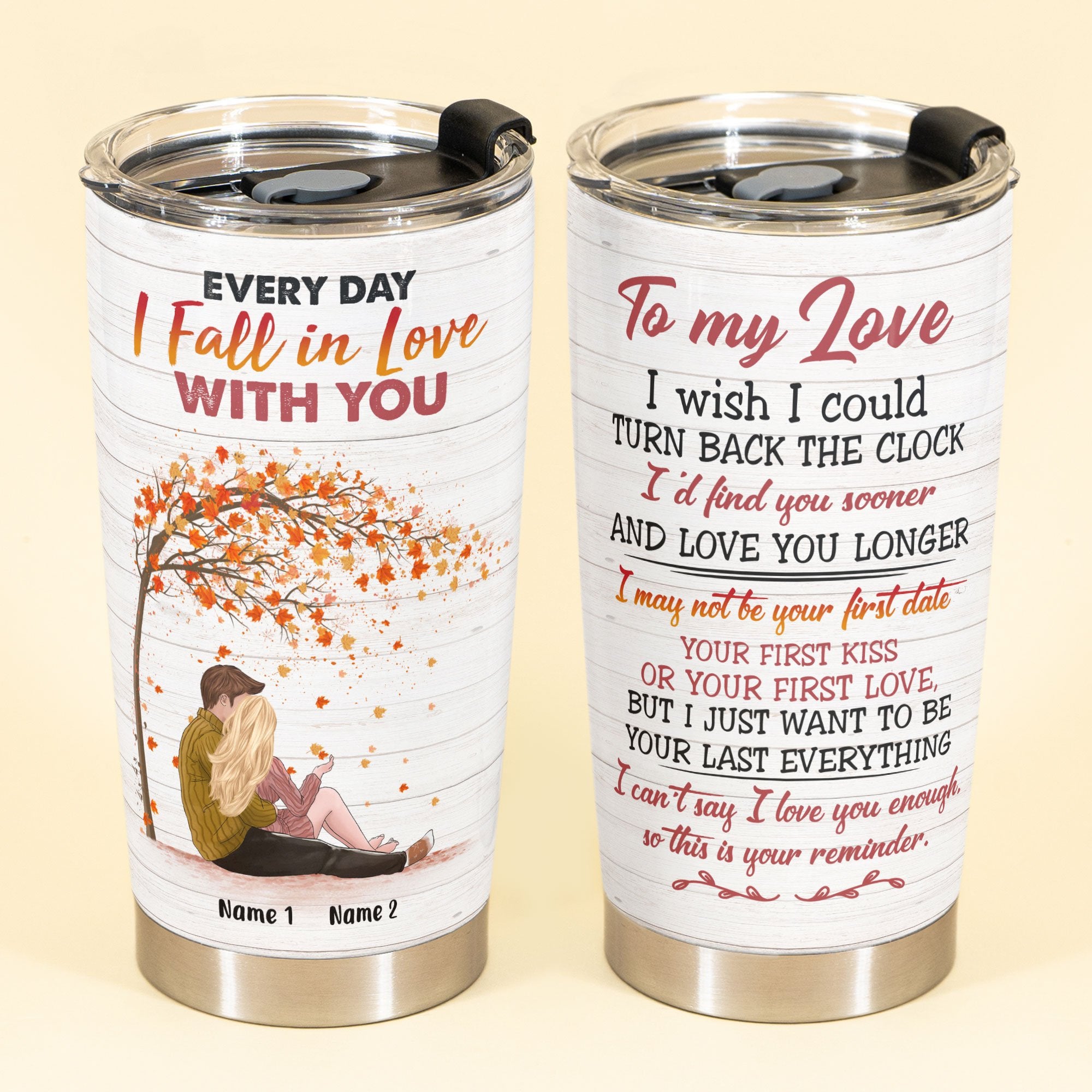 Personalized  Everyday I Fall In Love With You Stainless Steel Tumbler ,  Custom Couple Stainless Steel Tumbler