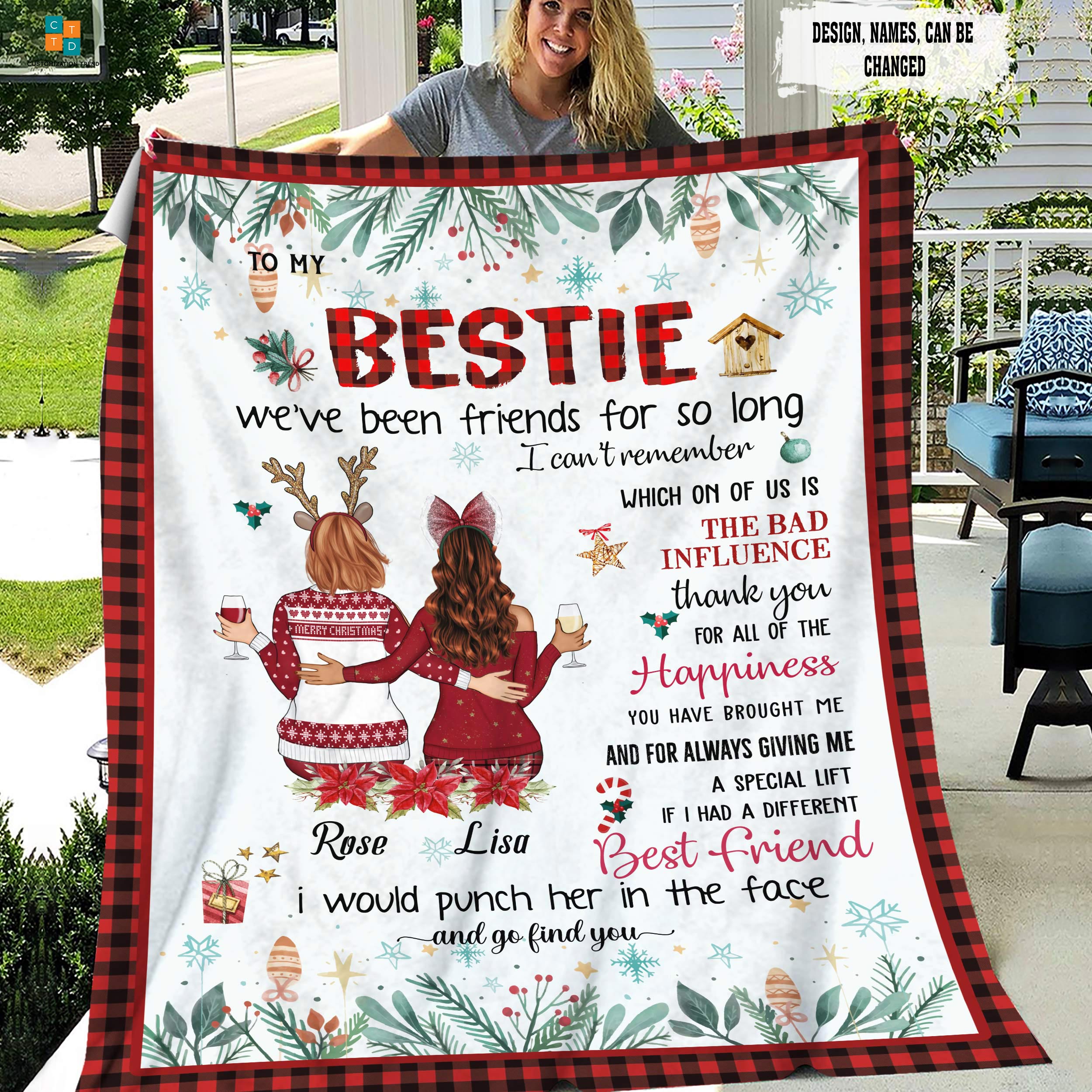 Personalized To My Bestie I Would Punch Her In The Face And Go Find You  Blanket , Custome Friend , Sisters, Friends Blanket