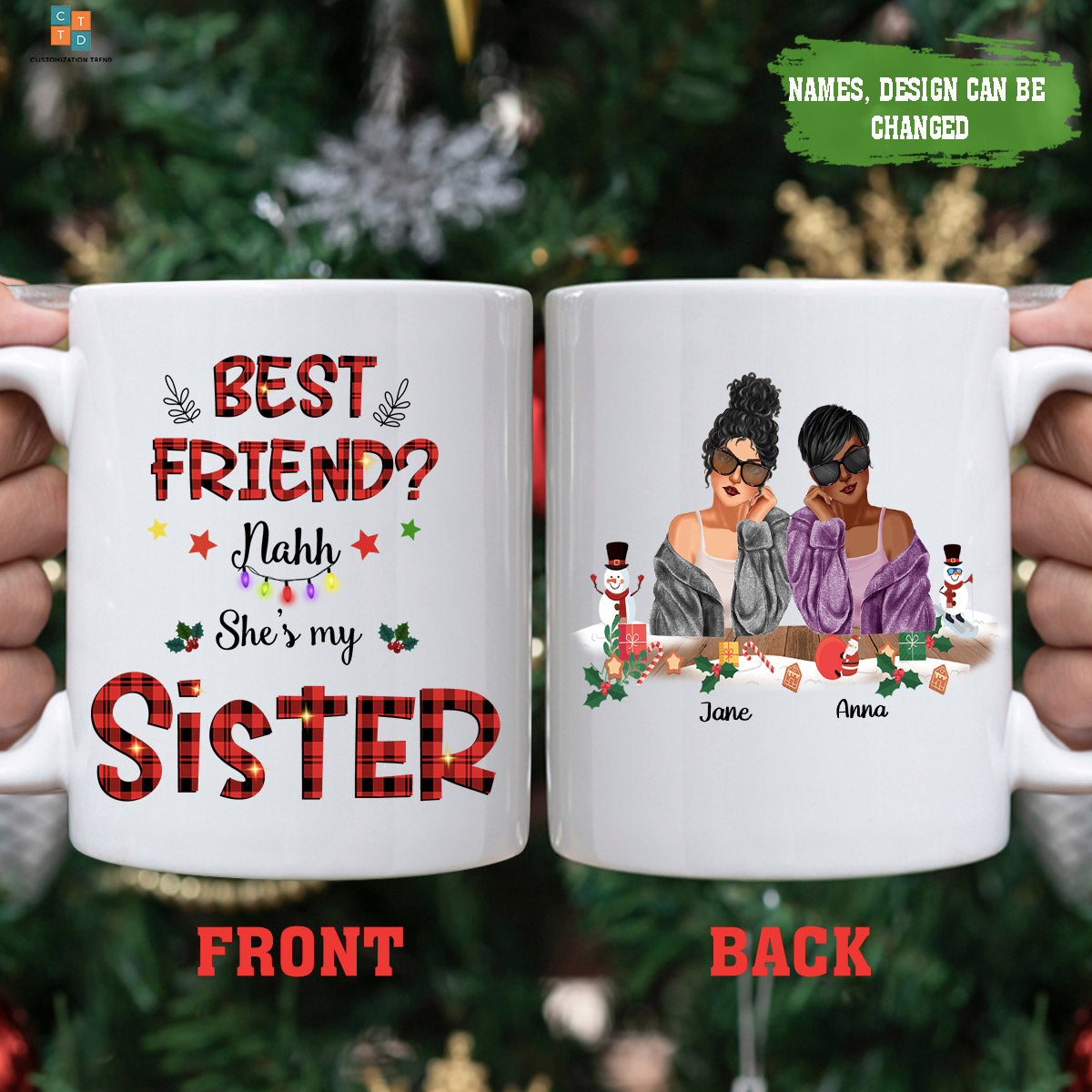 Personalized Chritmast Friend She’s My Sister Mug , Custom Friend , Bestie , Sister Mug