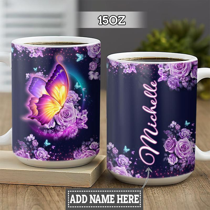 Personalized Butterfly Lover Personalized  Full Color Ceramic Mug , Custom Friend , Bestie , Sister Mug