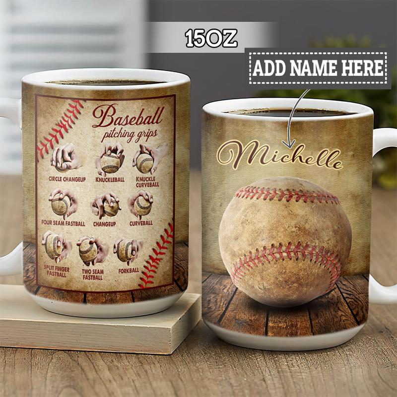 Personalized Baseball Pitching Grips Personalized Full Color Ceramic Mug , Custom Friend , Bestie , Sister Mug