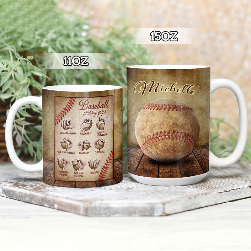 Personalized Baseball Pitching Grips Personalized Full Color Ceramic Mug , Custom Friend , Bestie , Sister Mug