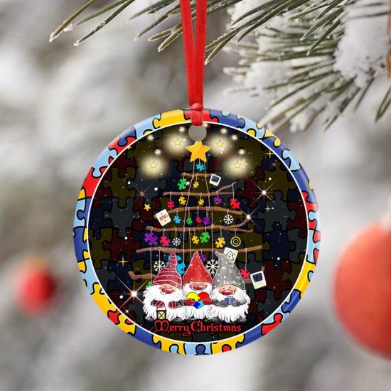Autism Tomte Circle Ornament, Christmas Ornament