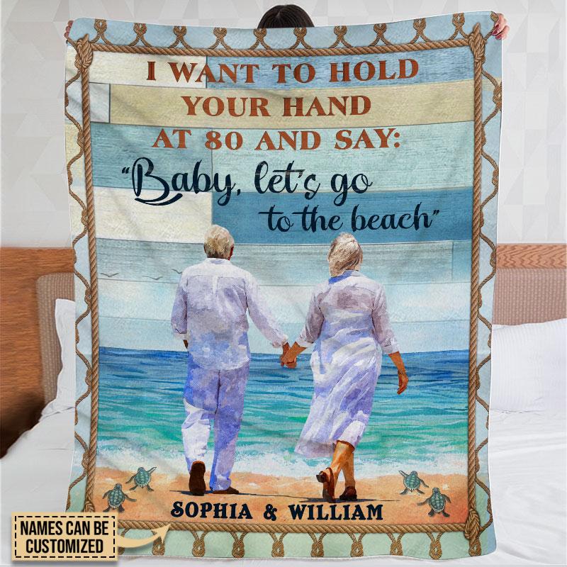 Personalized Let’s Go To The Beach, Old Couple, Couple Gift, Custom  Blanket , Custome Couple Blanket