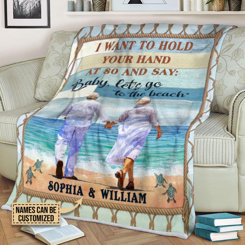 Personalized Let’s Go To The Beach, Old Couple, Couple Gift, Custom  Blanket , Custome Couple Blanket