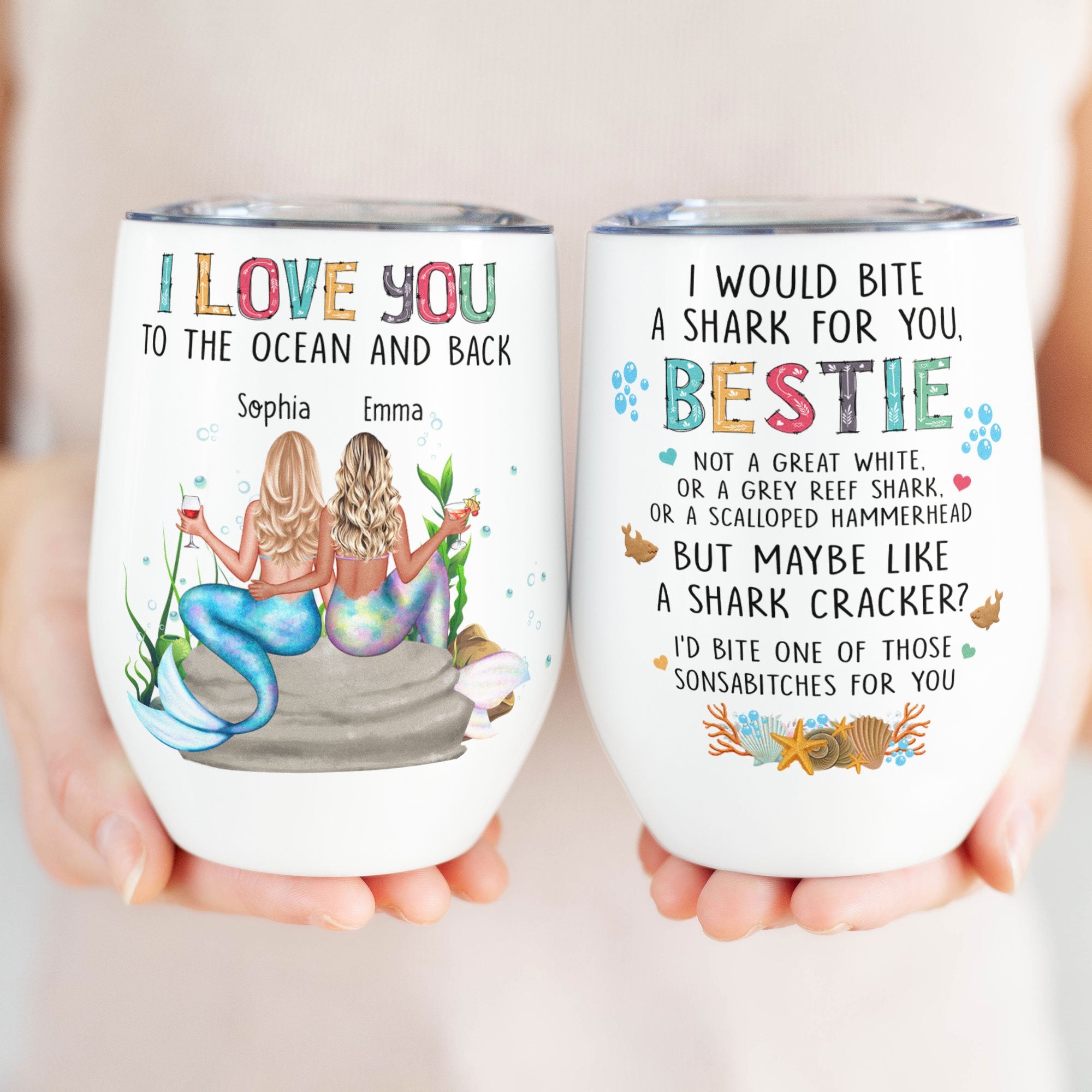 Best friends wine glasses Personalized I Love You To The Ocean And Back, Friend,   Wine Tumbler ,Custom Friend, Bestie, Sister Wine Tumbler