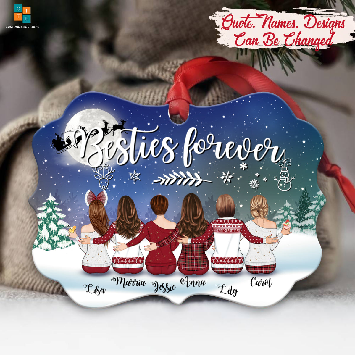 Best friend christmas ornament Personalized Sisters Forever Never Apart Friends Ornament , Custom Bestie Two – Sided Circle Ornament