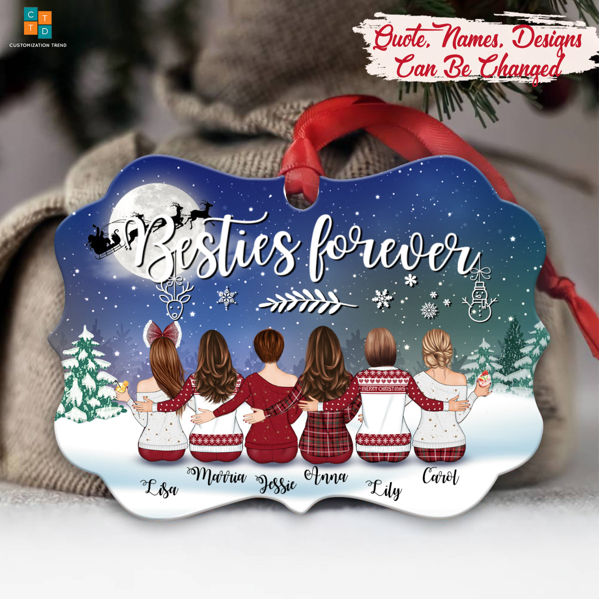 Best friend personalized ornament Christmas Besties Forever Ornament , Custom Friend Wood Ornament