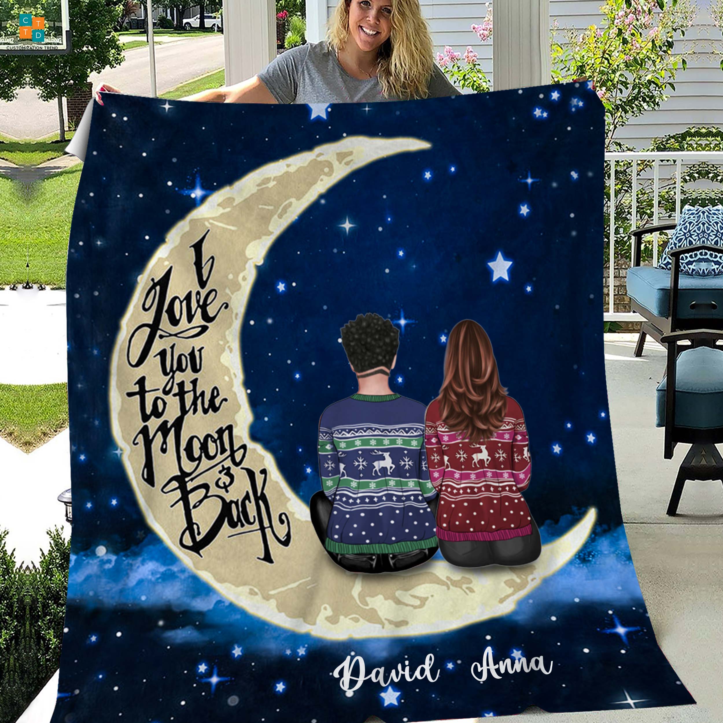 Personalized I Love You To The Moon Back Blanket, Custom Couple Blanket