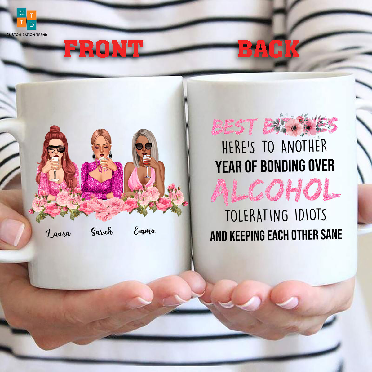 Personalized  Best Bitches Here’s To Another Year  Pinky Pretty Girl Mug , Custom Friend , Bestie , Sister Mug