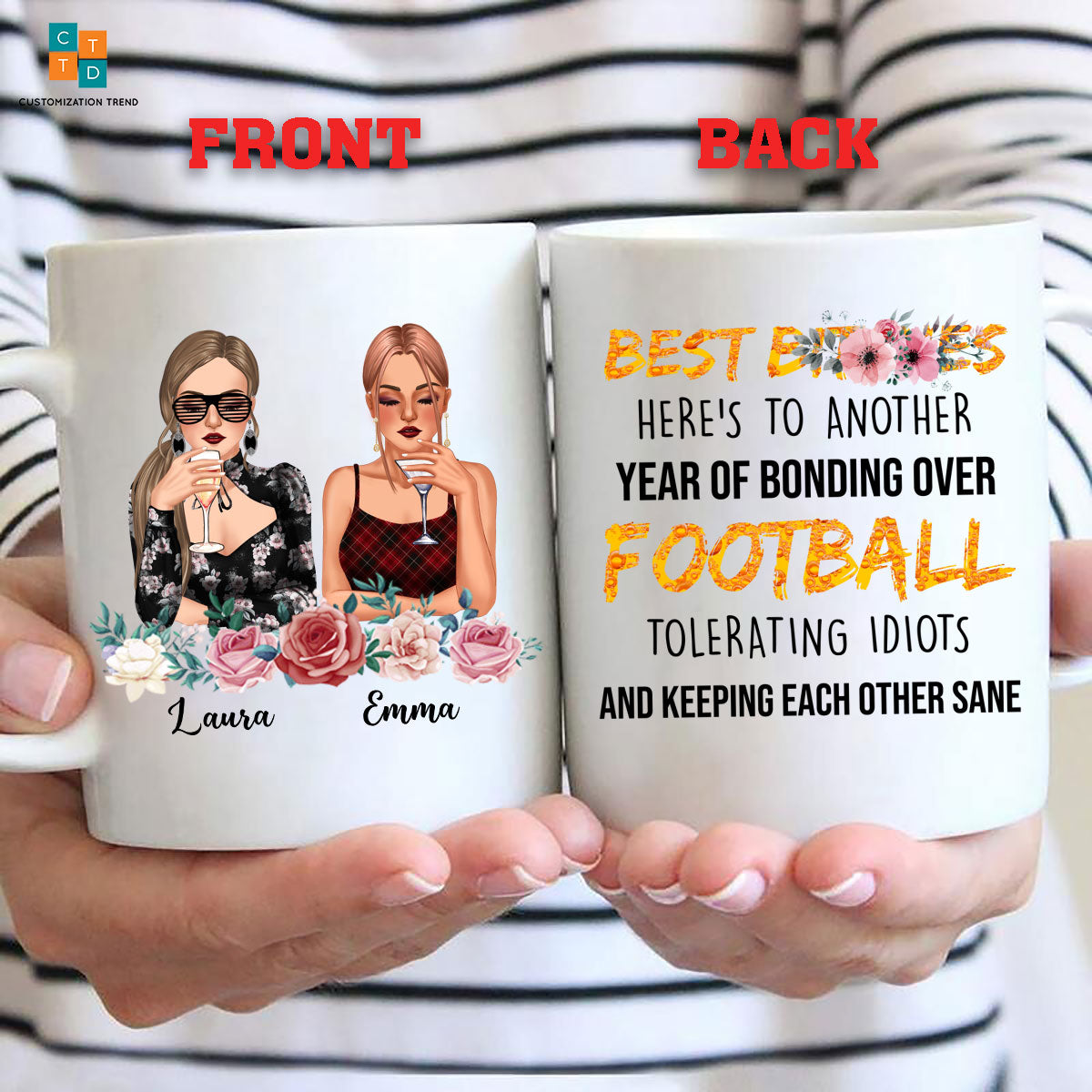 Personalized  Pretty Girls  Best Bitches Football Mug , Custom Friend , Bestie , Sister Mug