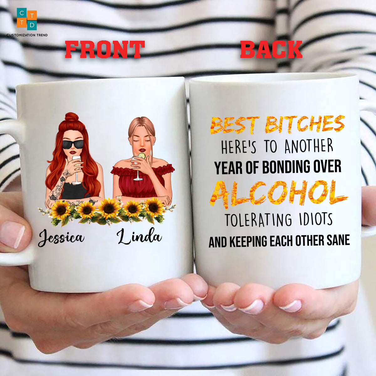 Personalized  Best Bitches Here’s To Another Year Sunflower, Hippie Mug , Custom Friend , Bestie , Sister Mug