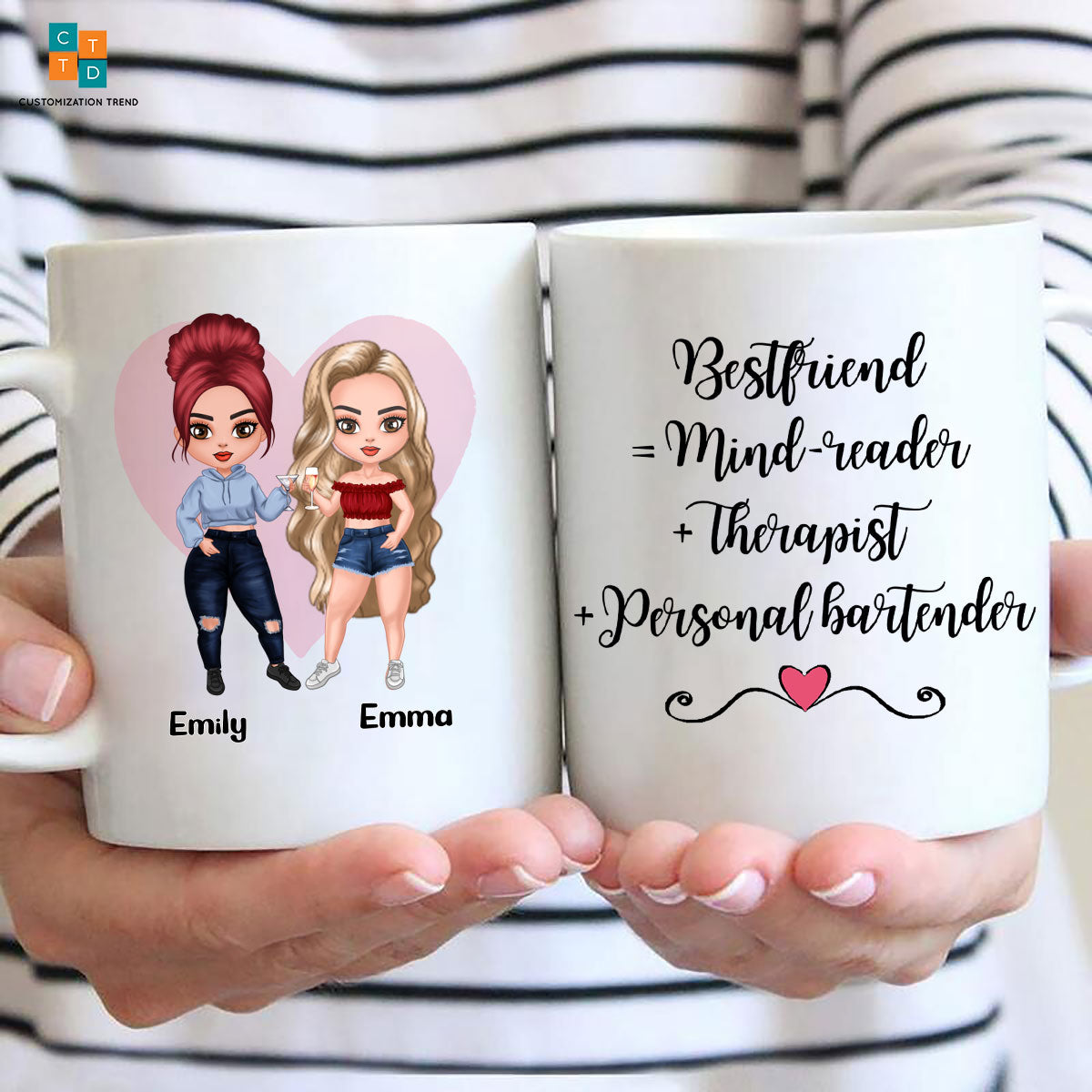 Personalized Chibi Girls My Best Friends Personal Bartender Mug , Custom Friend , Bestie , Sister Mug