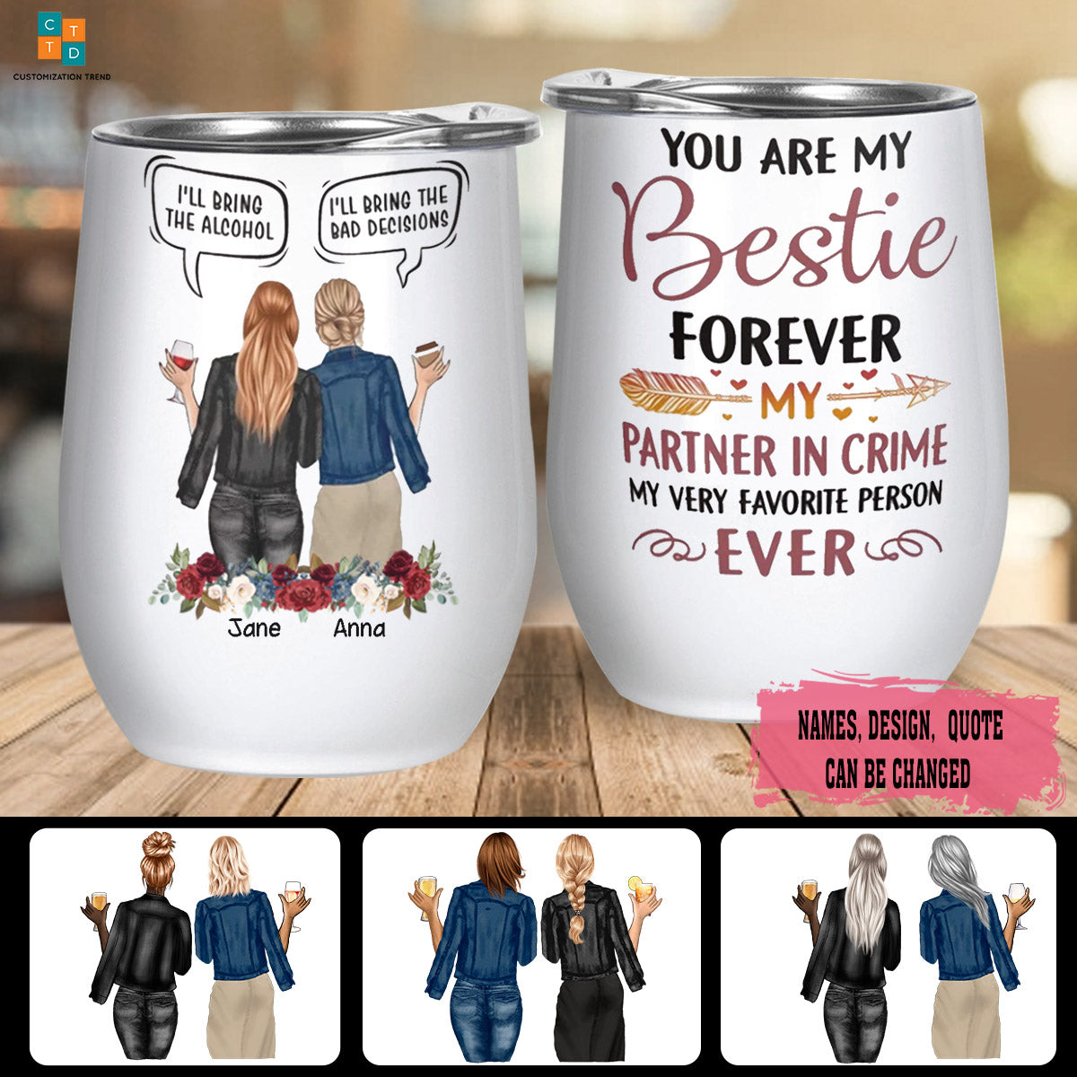 Personaized Forever Partner in Crime Wine Tumbler ,Custom Friend, Bestie, Sister Wine Tumbler