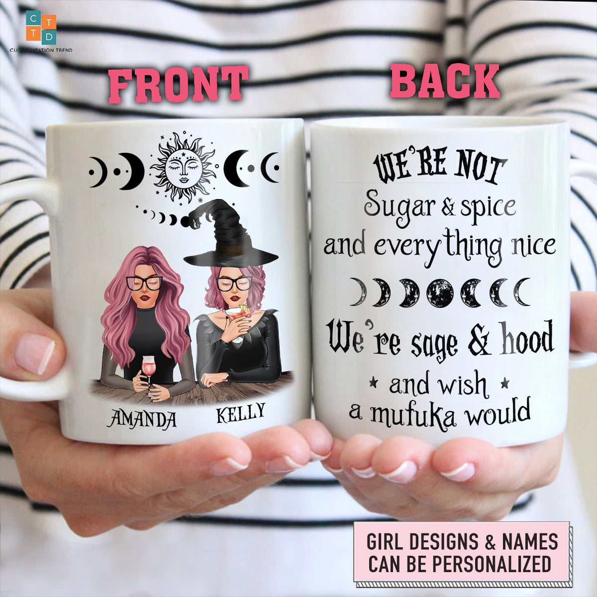 Personalized Behind Sitting Girl I’d Punch A Bitch For You Right In The Throat Mug , Custom Friend , Bestie , Sister Mug