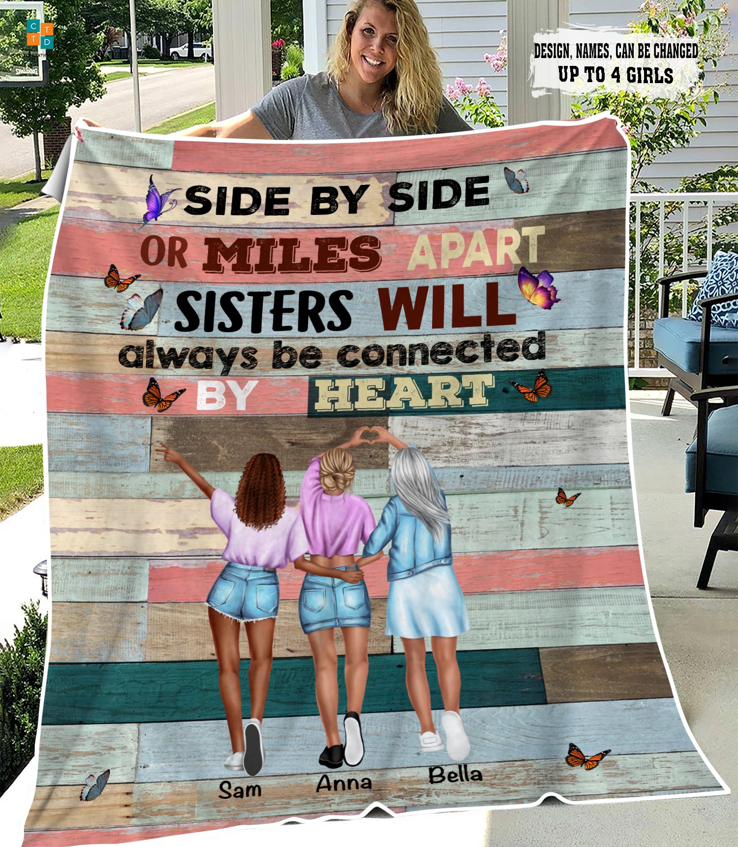 Personalized  Side By Side Or Miles Apart Sisters Will Always Be Connected By Heart  Blanket , Custome Friend Blanket