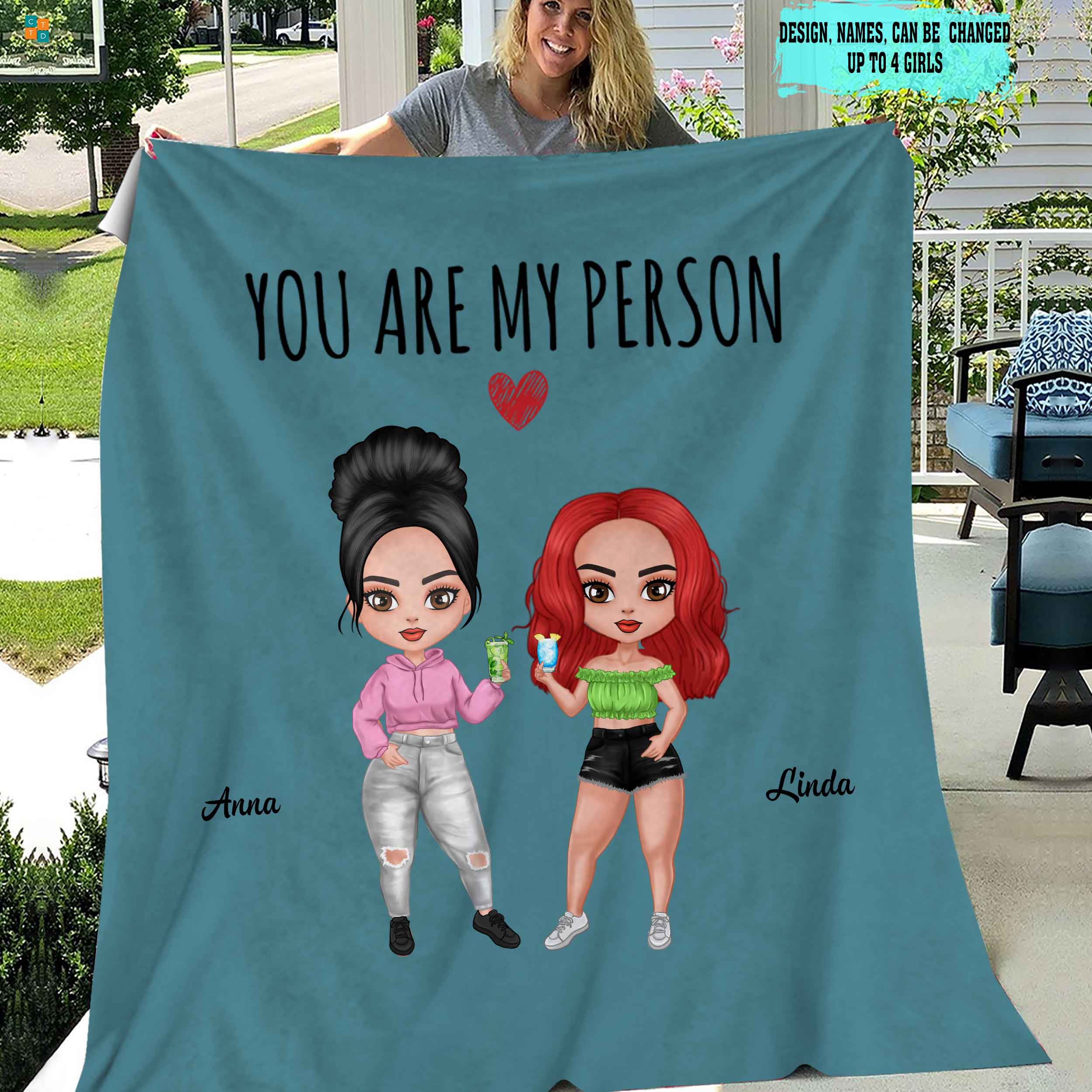 Personalized Blanket – Gift For Besties, Friends, Sisters – You Are My Person Chibi Girls