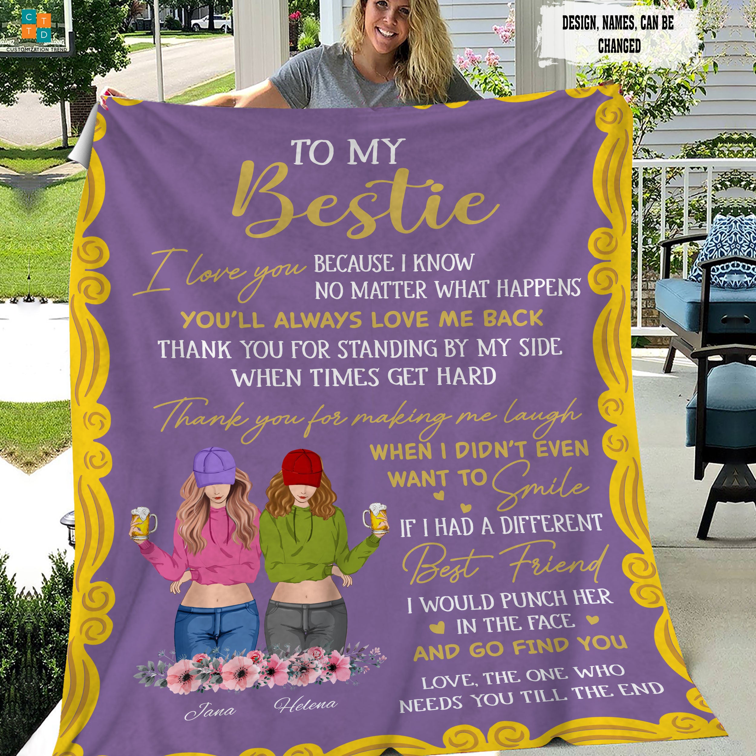 Personalized To My Bestie I Would Punch Her In The Face And Go Find You  Blanket , Custome Friend , Sisters, Friends Blanket