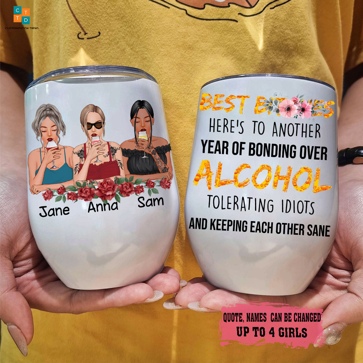 Personalized  Best Bitches Here’s To Another Year Wine Tumbler ,Custom Friends, Besties, Sisters Wine Tumbler