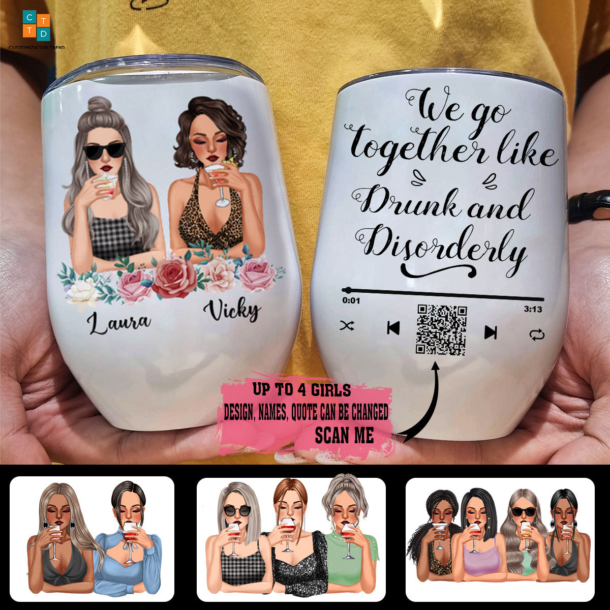 Best friend gifts for women Personalized We Go Together Like Drunk And Disorderly Count On  Wine Tumbler ,Custom Friend, Bestie , Sister Wine Tumbler