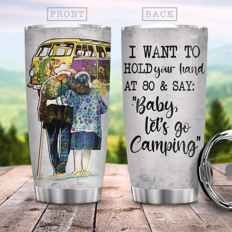 Old Hippie Couple Baby Let’s Go Camping Couple Stainless Steel Tumbler
