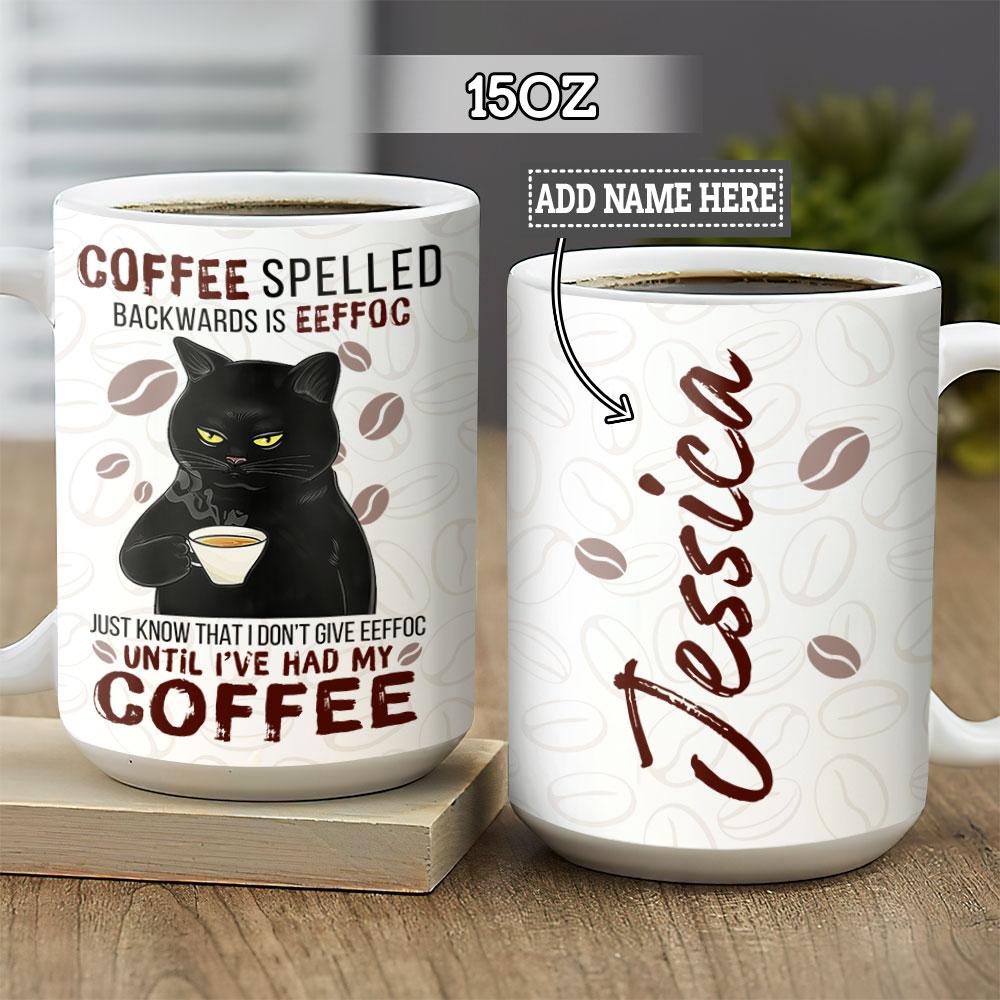 Personalized Black Cat Coffee Color Ceramic Mug , Custom Friend , Cat Person Mug